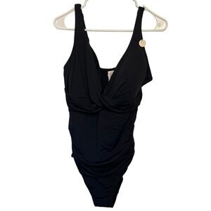 Artesands Black One Piece Swimsuit Ruched Wrap Front Multi-Fit Cup 14+ Curvy NEW